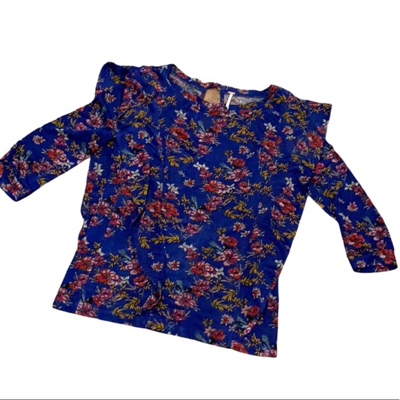 EUC Free People BOHO Blue Floral Blouse - Picture 2 of 4
